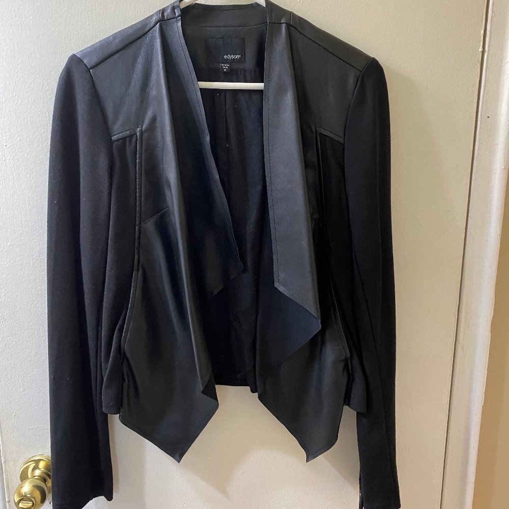 Black Faux Leather Cardigan